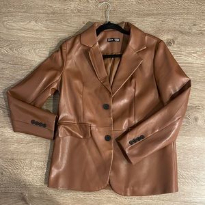 Faux Leather Blazer in Cognac Brown
